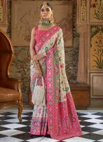 Banarasi Silk White Wedding Wear Banarasi Broket Saree